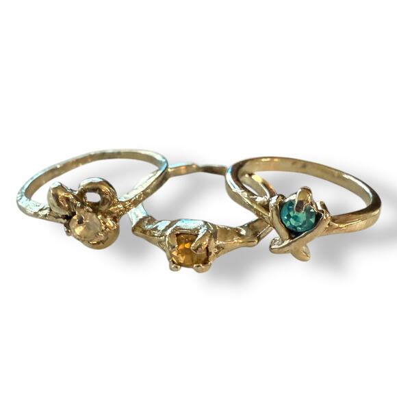 Silver 3 Multi Finger Ring Lot With Gemstones Size 5 and 6.5 - Picture 1 of 2